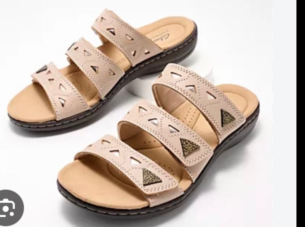 Clarks New Women's Laurieann Nora Leather Slide Sandal Adjustable Sand Tan 9.5M